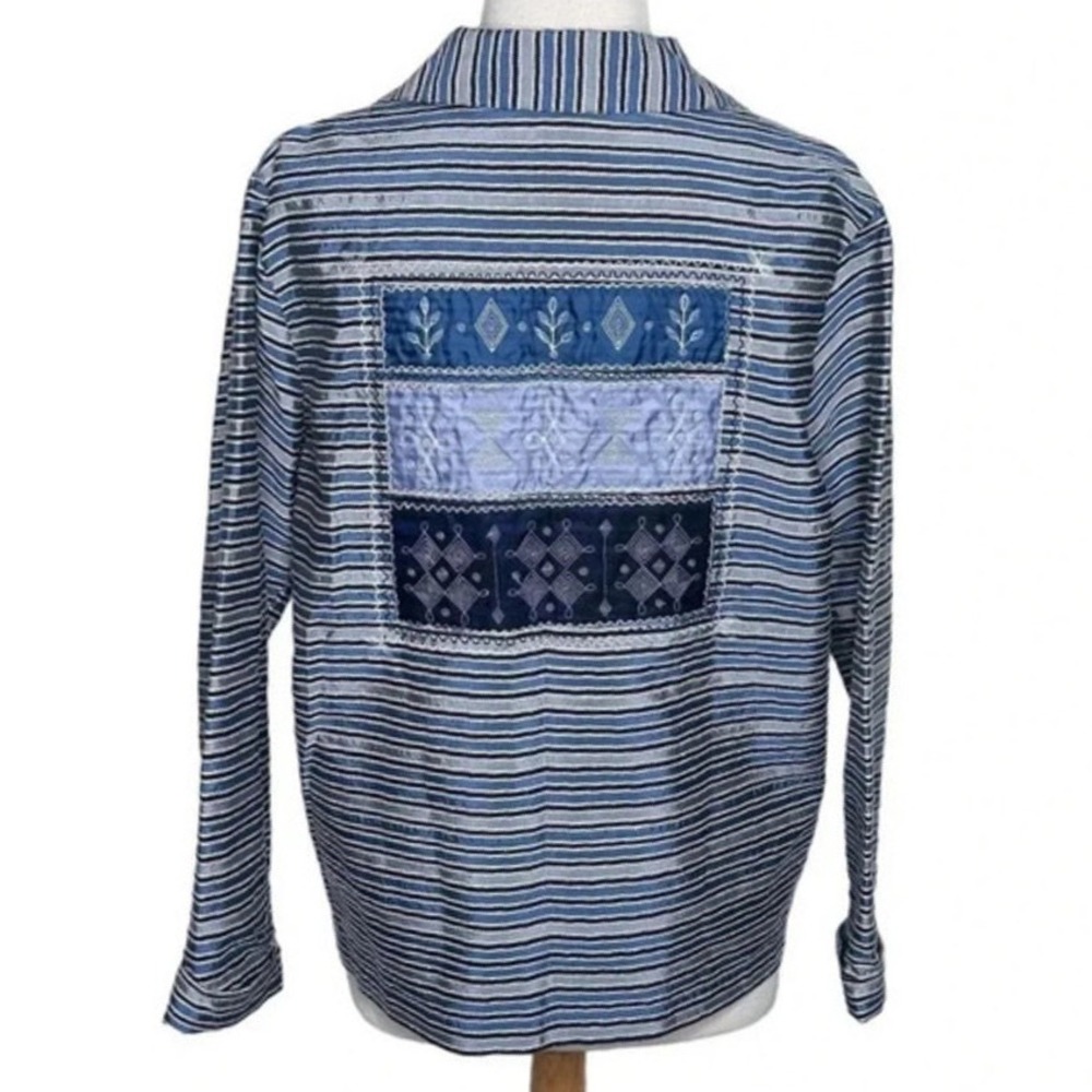 Dress Barn Striped Patchwork Button Front Jacket Women's Medium Silk Blend Y2K‎